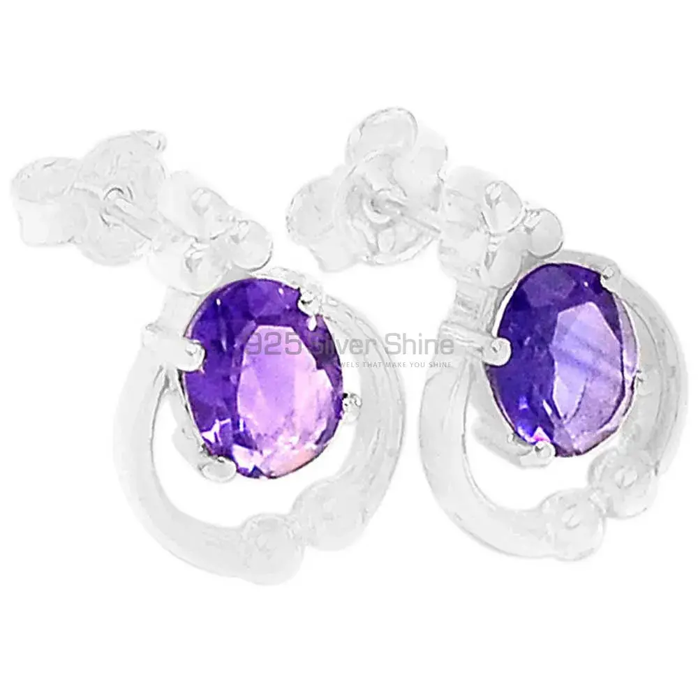Natural Amethyst Gemstone Earrings Suppliers In 925 Sterling Silver Jewelry 925SE414