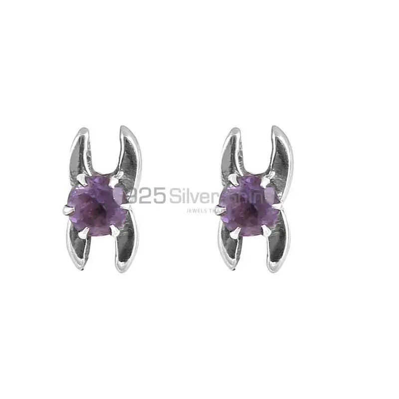 Natural Amethyst Gemstone Studs Earring In Sterling Silver Jewelry 925SE13