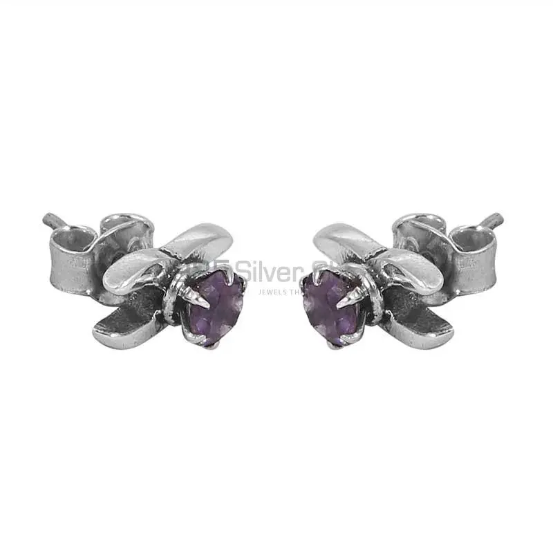 Natural Amethyst Gemstone Studs Earring In Sterling Silver Jewelry 925SE13_1