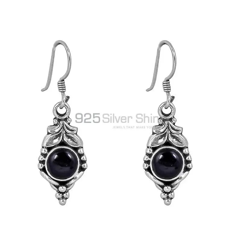 Natural Black Onyx Gemstone Earring In 925 Solid Silver Jewelry 925SE107