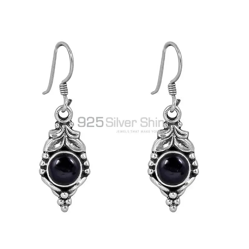 Natural Black Onyx Gemstone Earring In 925 Solid Silver Jewelry 925SE107_0