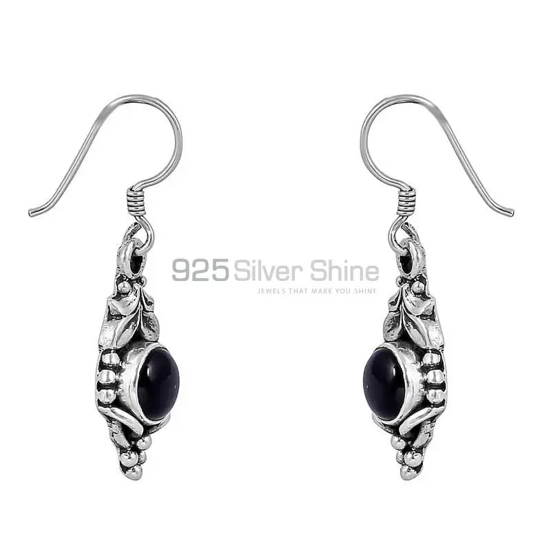 Natural Black Onyx Gemstone Earring In 925 Solid Silver Jewelry 925SE107_0