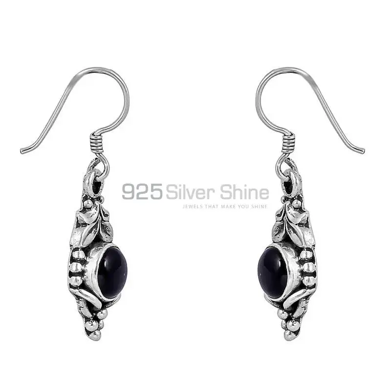 Natural Black Onyx Gemstone Earring In 925 Solid Silver Jewelry 925SE107_1