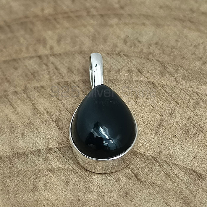Natural Black Onyx Gemstone Pendant In Sterling Silver 925NSP07_0