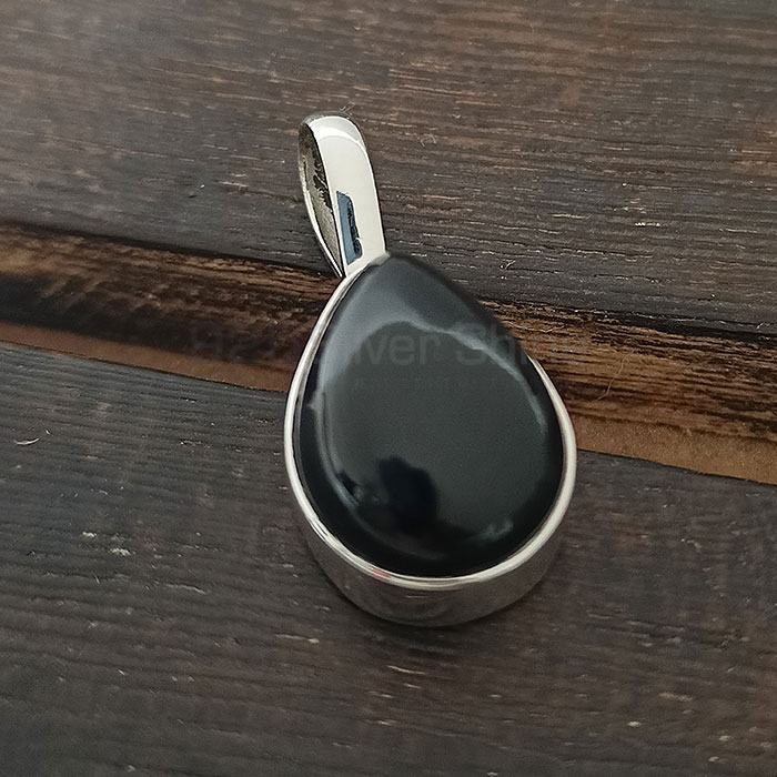 Natural Black Onyx Gemstone Pendant In Sterling Silver 925NSP07_2