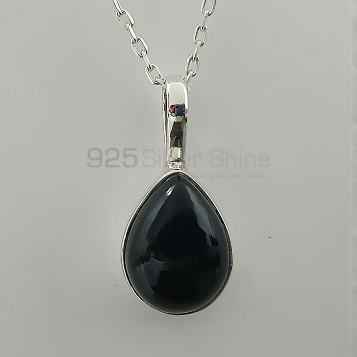 Natural Black Onyx Gemstone Pendant In Sterling Silver 925NSP07_5