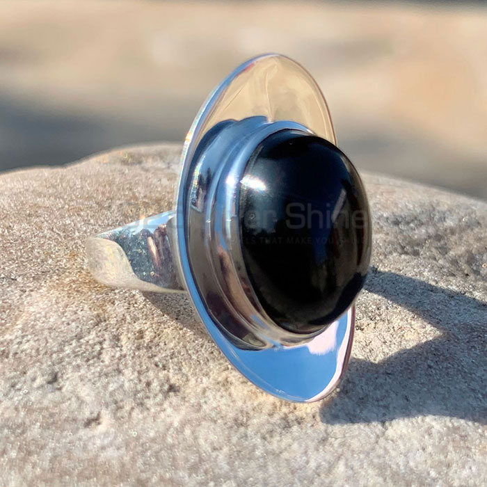 Natural Black Onyx Gemstone Ring In Sterling Silver SSR173_2