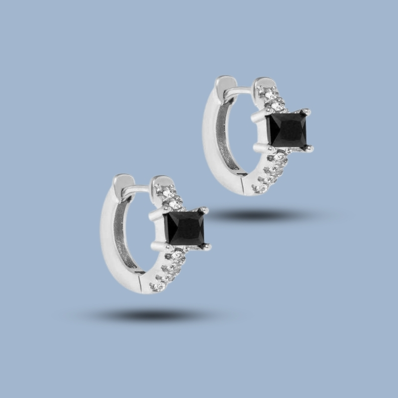 Natural Black Onyx Gemstone Sterling Silver Small Huggies Hoop Earring 925She319_0