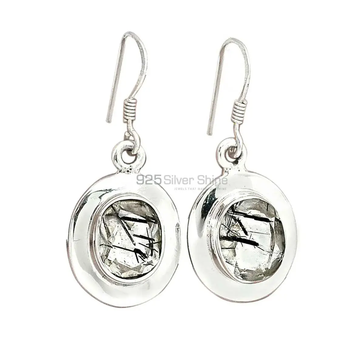 Natural Black Rutile Gemstone Earrings In 925 Sterling Silver 925SE2722