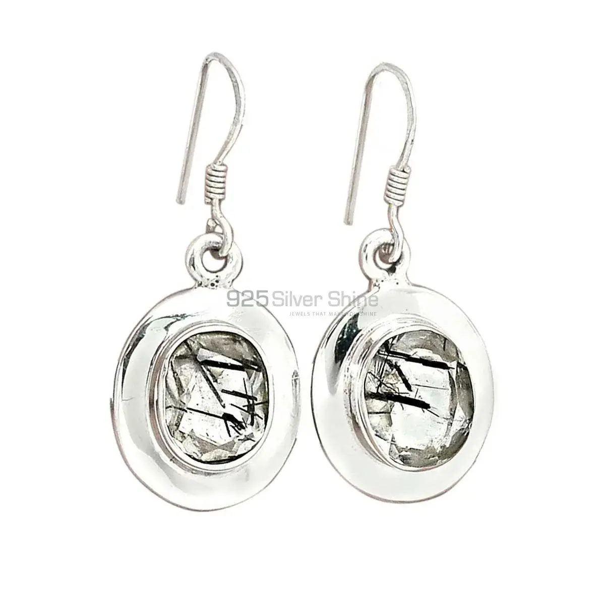 Natural Black Rutile Gemstone Earrings In 925 Sterling Silver 925SE2722_0