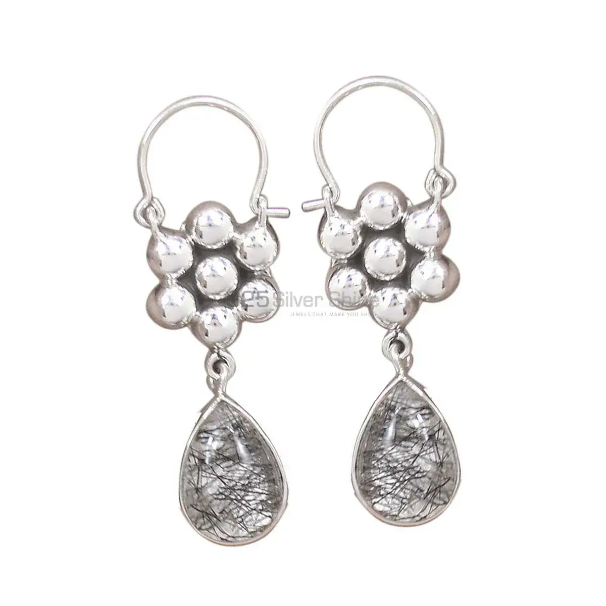 Natural Black Rutile Gemstone Earrings In 925 Sterling Silver Jewelry 925SE3079_0