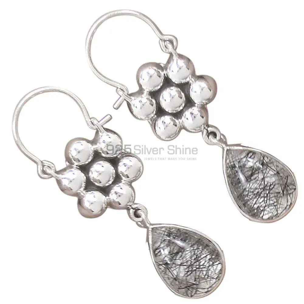 Natural Black Rutile Gemstone Earrings Suppliers In 925 Sterling Silver Jewelry 925SE3079_1