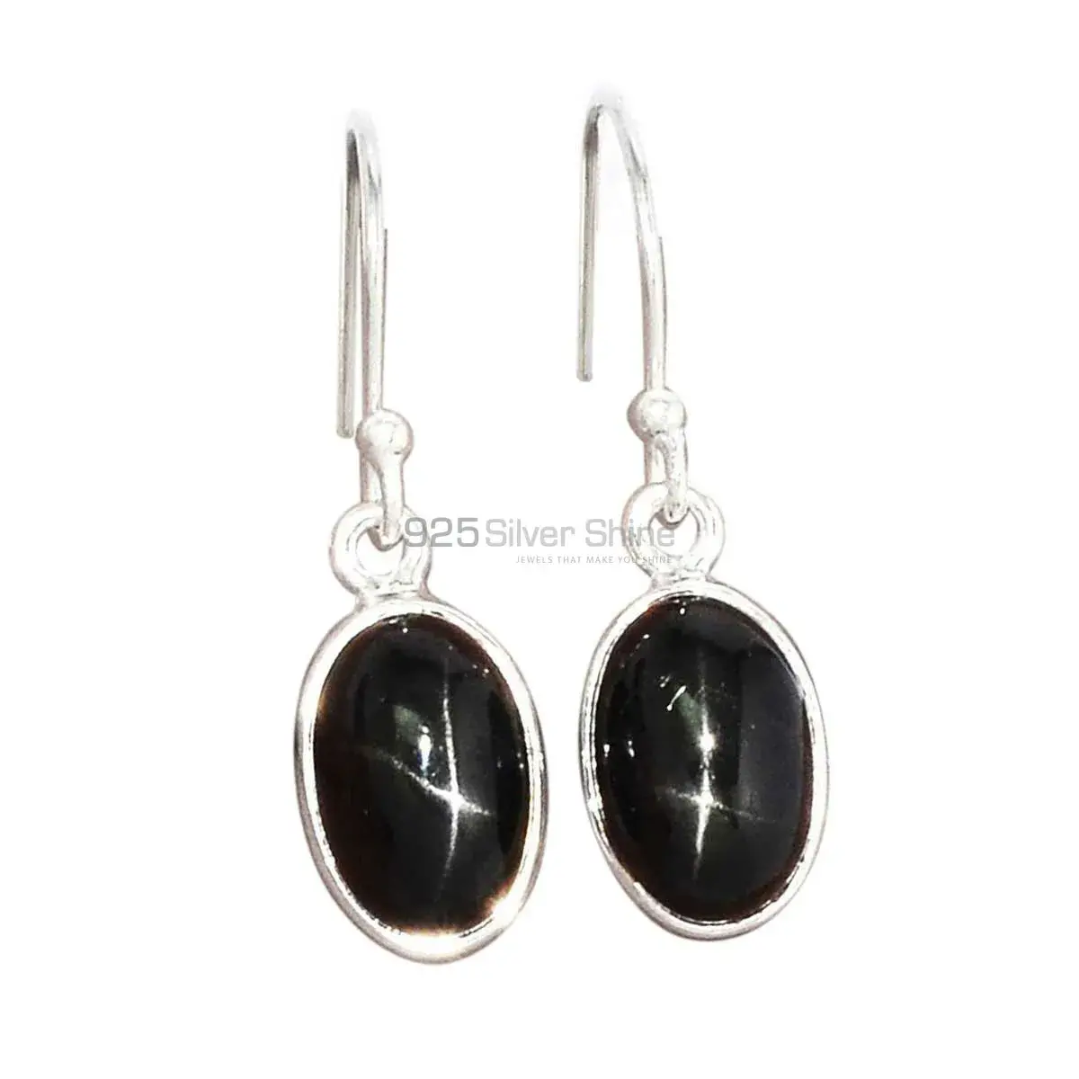 Natural Black Star Gemstone Earrings In Solid 925 Silver 925SE2725