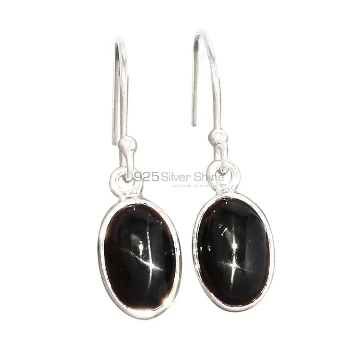 Natural Black Star Gemstone Earrings In Solid 925 Silver 925SE2725_0