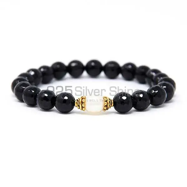 Natural Black Tourmaline-Pearl Gemstone Beads Bracelets 925BB137