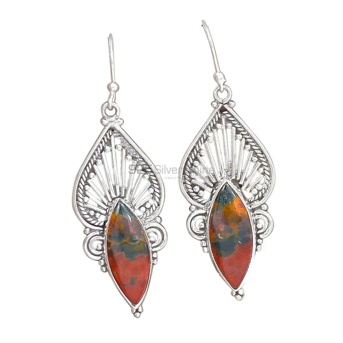 Natural Blood Stone Gemstone Earrings In 925 Sterling Silver 925SE2652