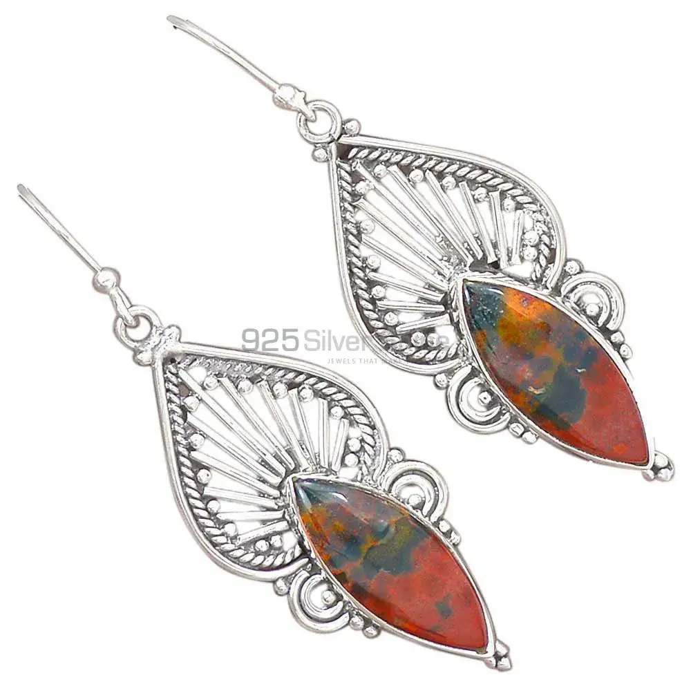 Natural Blood Stone Gemstone Earrings In 925 Sterling Silver 925SE2652_1