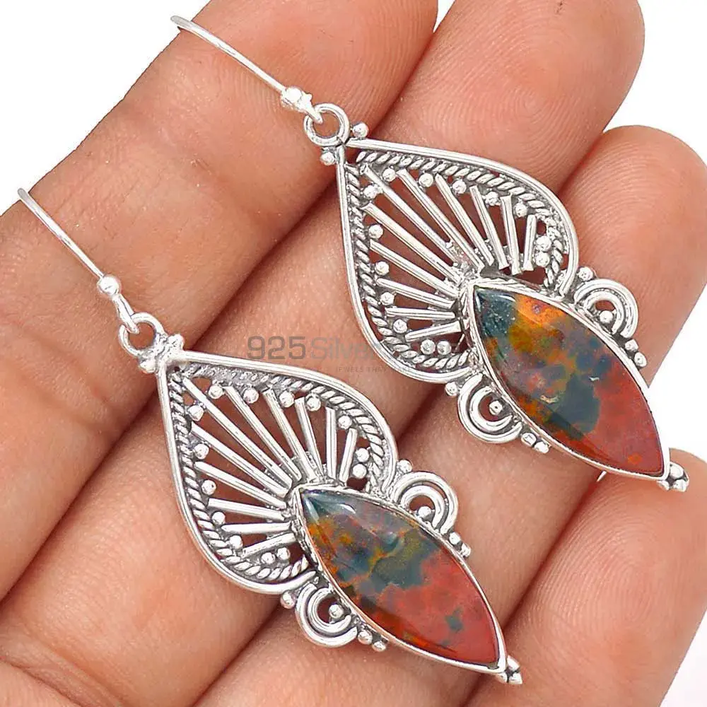 Natural Blood Stone Gemstone Earrings In 925 Sterling Silver 925SE2652_2