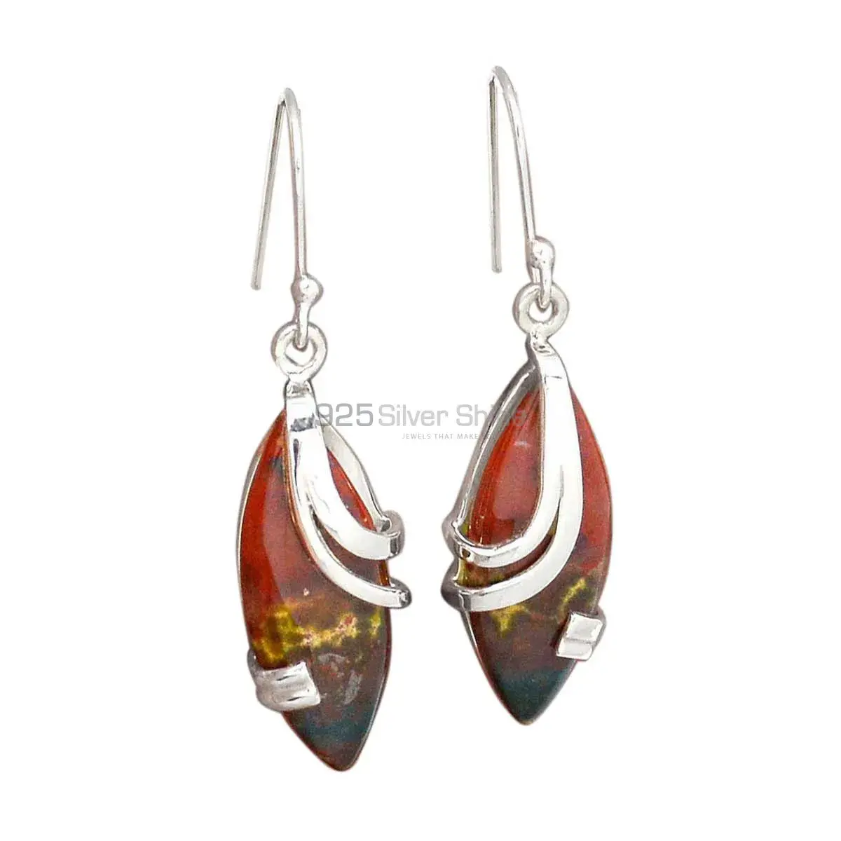 Natural Blood Stone Gemstone Earrings In Solid 925 Silver 925SE2105