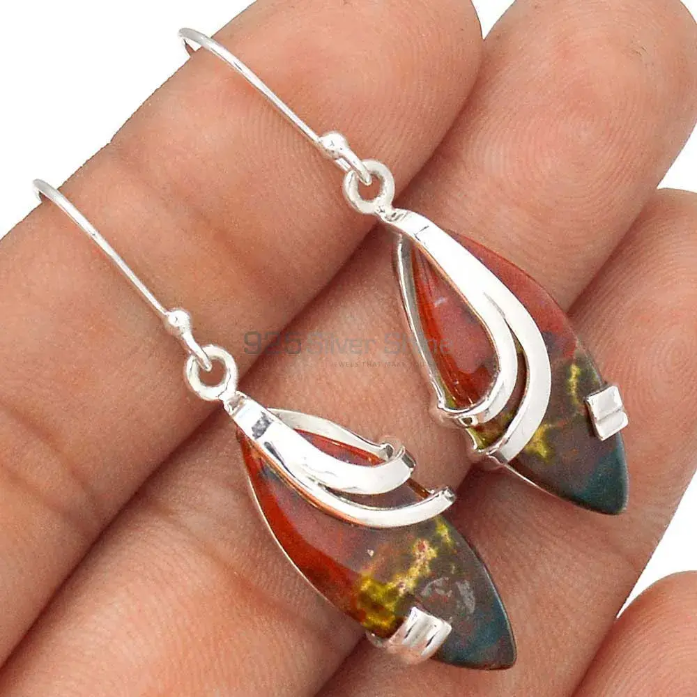Natural Blood Stone Gemstone Earrings In Solid 925 Silver 925SE2105_0