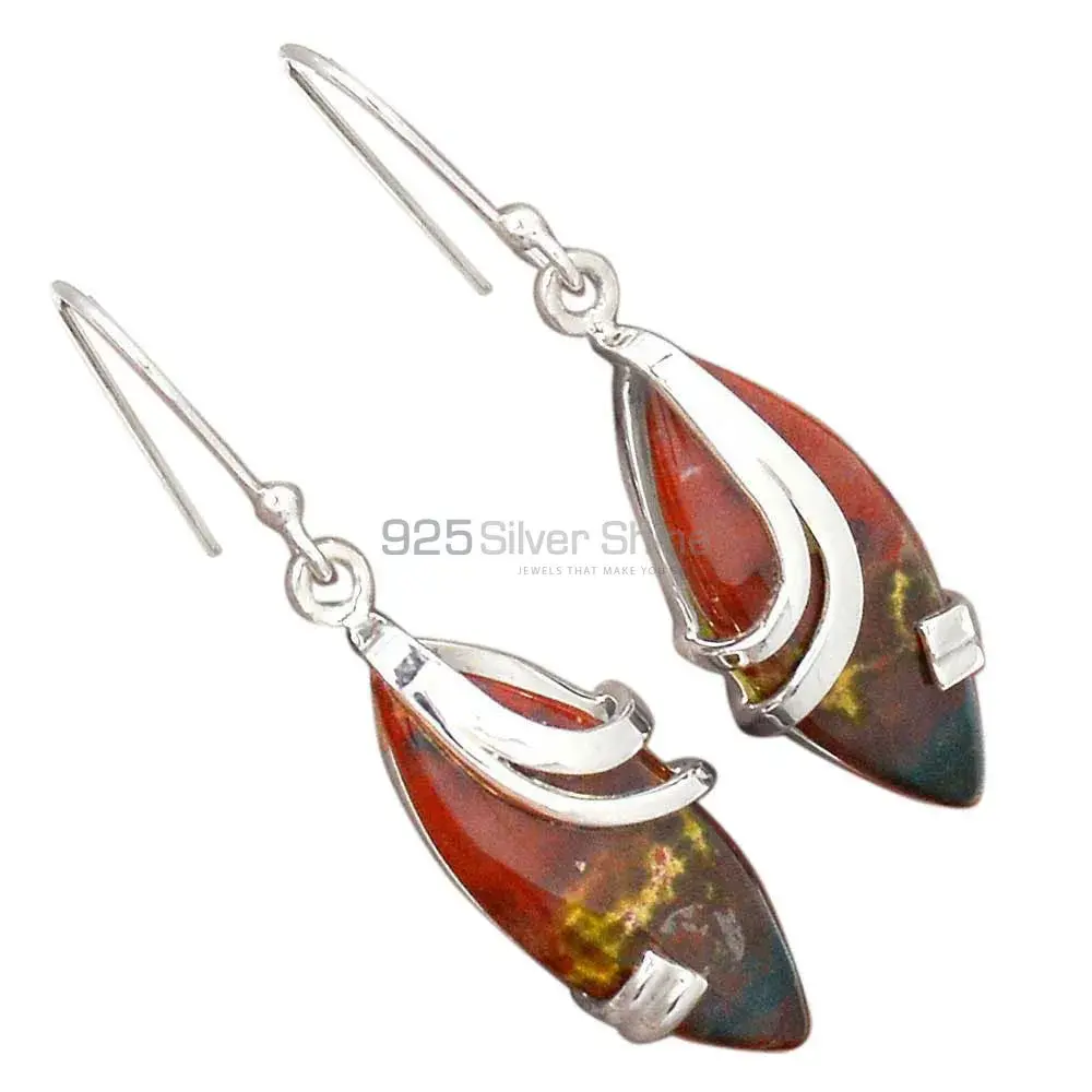 Natural Blood Stone Gemstone Earrings In Solid 925 Silver 925SE2105_2