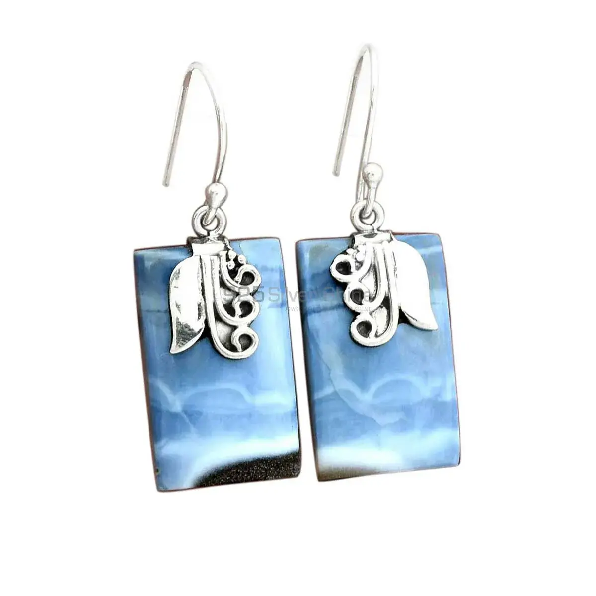 Natural Blue Agate Gemstone Earrings In Fine 925 Sterling Silver 925SE2503_0