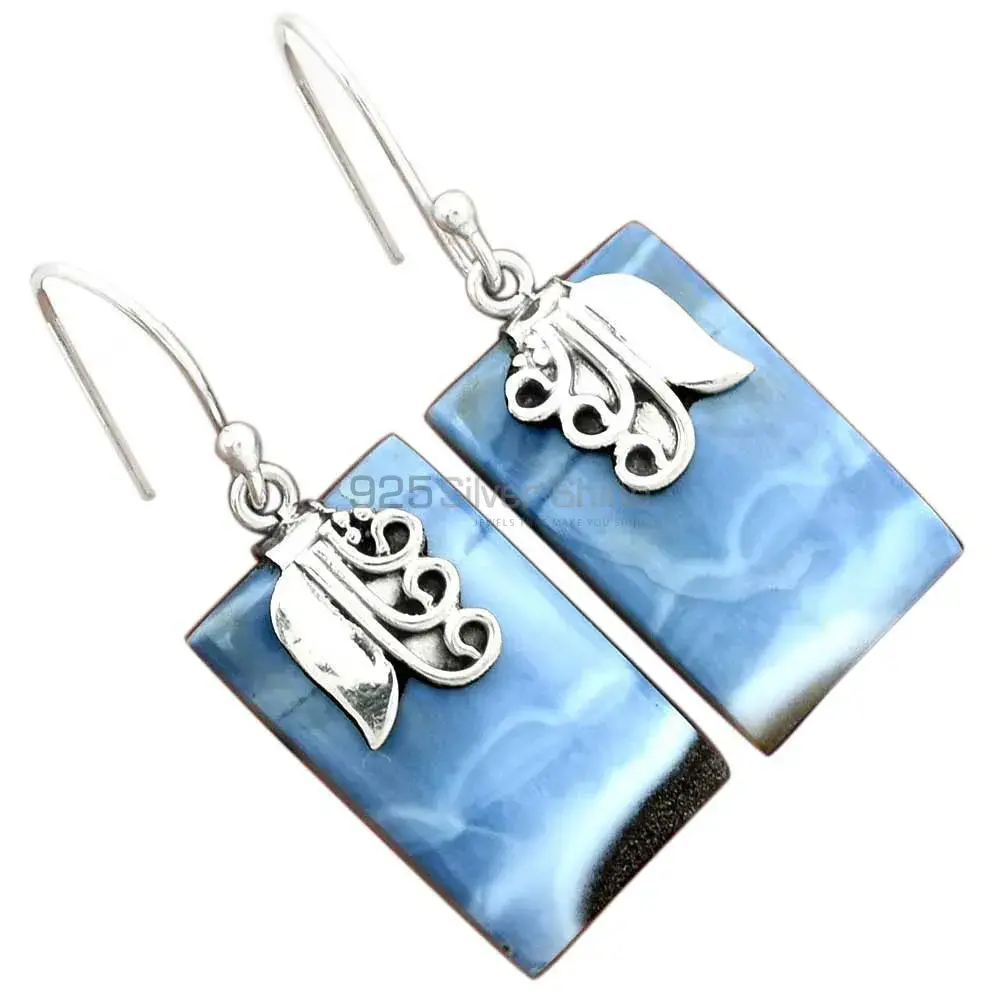 Natural Blue Agate Gemstone Earrings In Fine 925 Sterling Silver 925SE2503_0