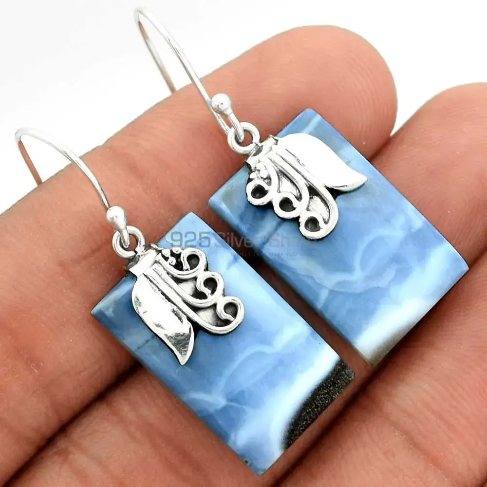 Natural Blue Agate Gemstone Earrings In Fine 925 Sterling Silver 925SE2503_1