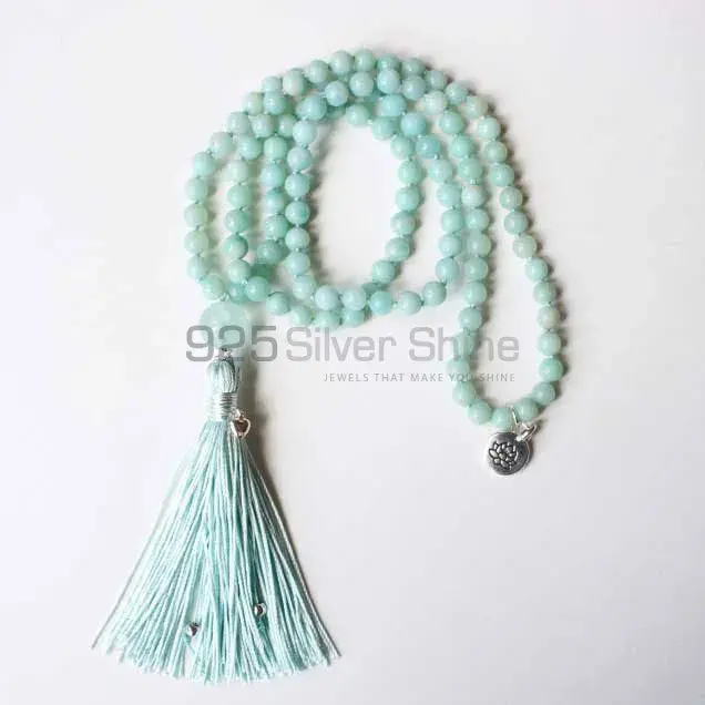 Natural Blue Amazonite-Fluorite Gemstone tassel 108 beads mala Necklace 925MBC102_0
