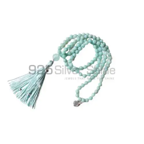 Natural Blue Amazonite-Fluorite Gemstone tassel 108 beads mala Necklace 925MBC102_1
