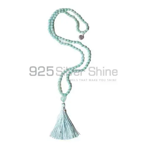 Natural Blue Amazonite-Fluorite Gemstone tassel 108 beads mala Necklace 925MBC102_2