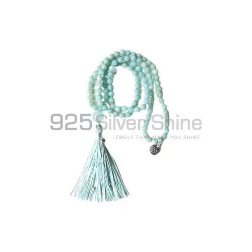 Natural Blue Amazonite-Fluorite Gemstone tassel 108 beads mala Necklace 925MBC102_3