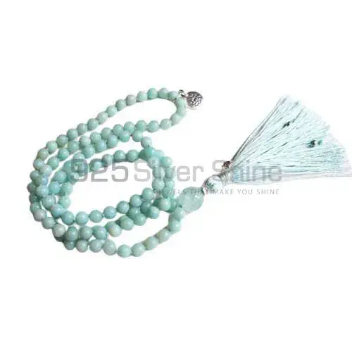 Natural Blue Amazonite-Fluorite Gemstone tassel 108 beads mala Necklace 925MBC102_4