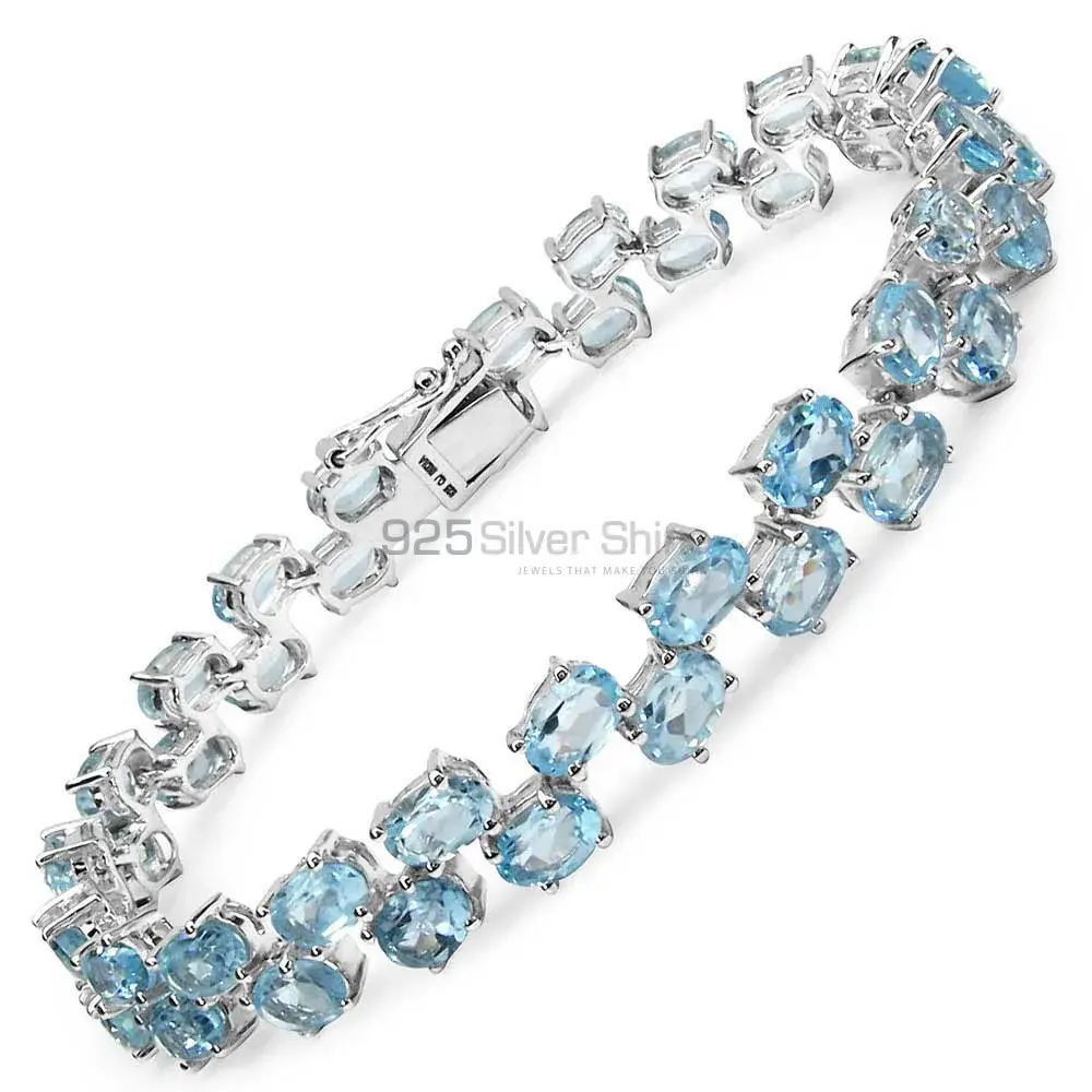 Natural Blue Topaz Cut Stone Tennis Bracelets In 925 Silver Jewelry 925SB162