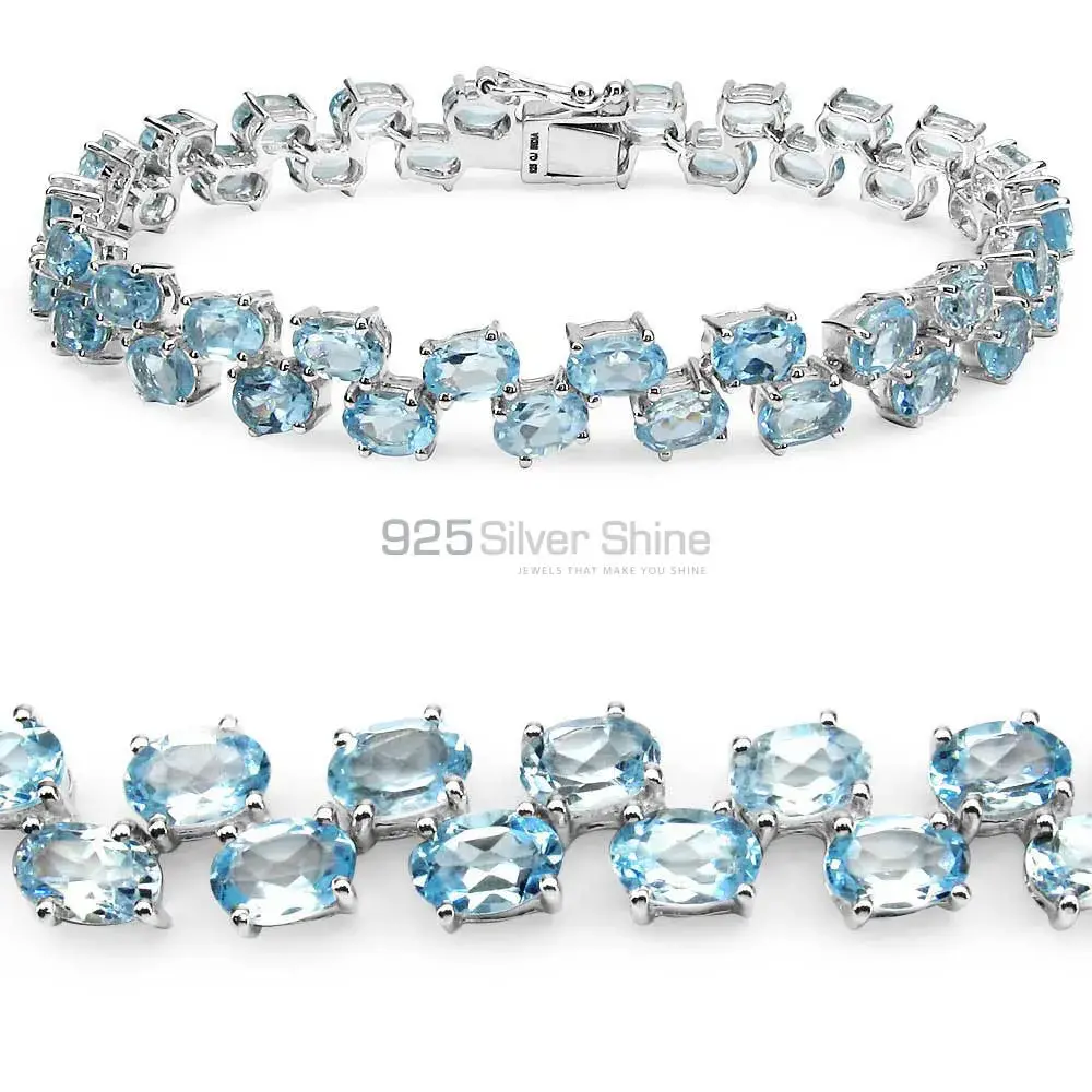 Natural Blue Topaz Cut Stone Tennis Bracelets In 925 Silver Jewelry 925SB162_0