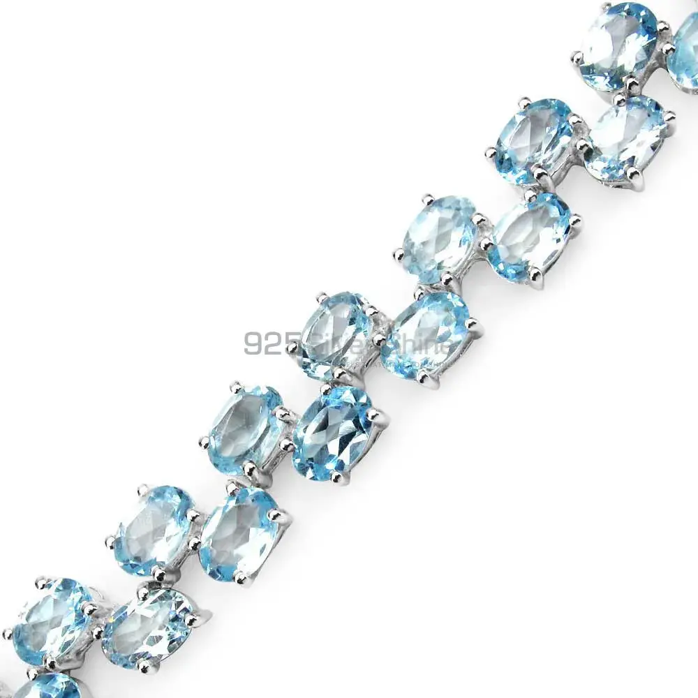 Natural Blue Topaz Cut Stone Tennis Bracelets In 925 Silver Jewelry 925SB162_1