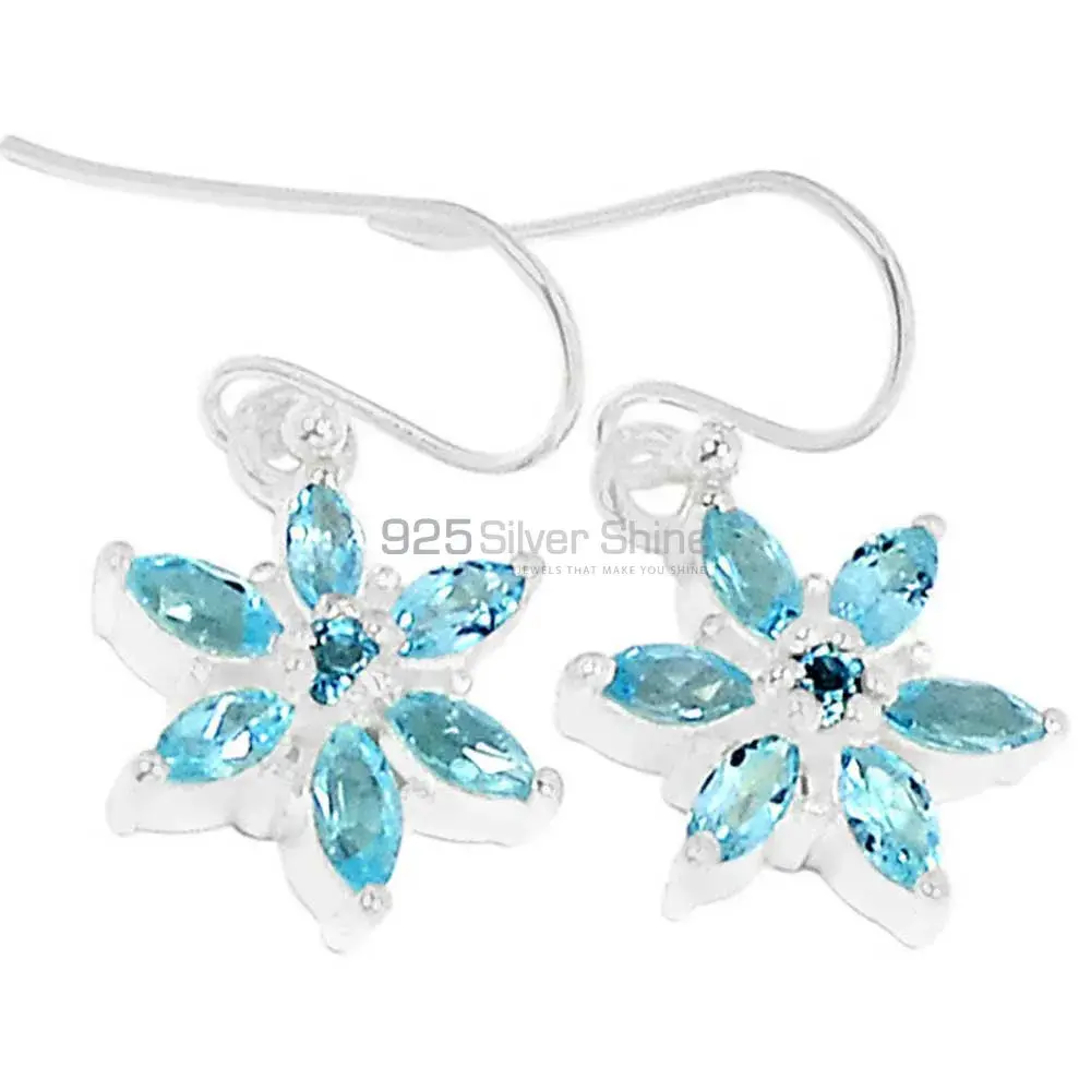 Natural Blue Topaz Gemstone Earrings Exporters In 925 Sterling Silver Jewelry 925SE496