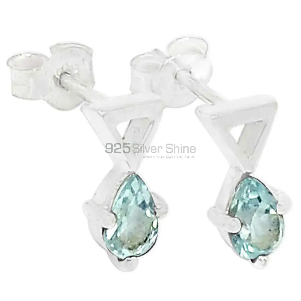 Natural Blue Topaz Gemstone Earrings In 925 Sterling Silver 925SE466