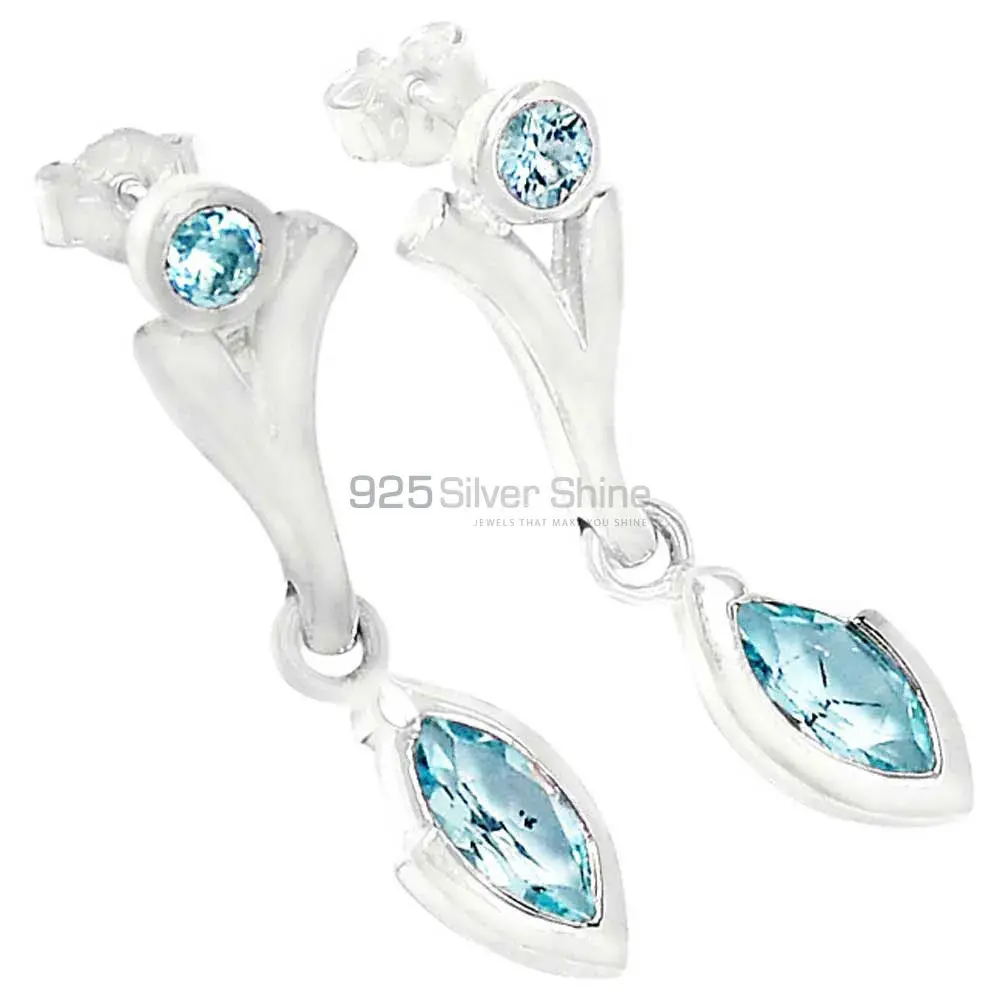 Natural Blue Topaz Gemstone Earrings In Fine 925 Sterling Silver 925SE630