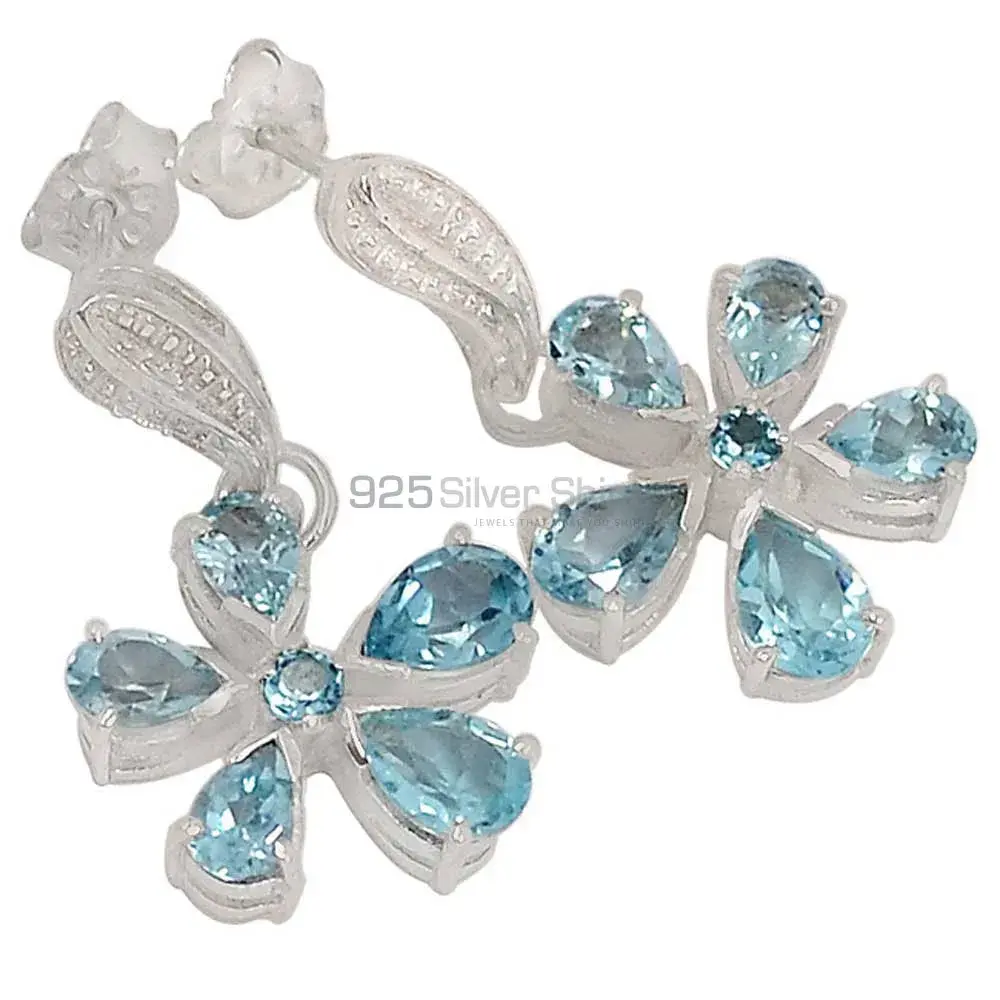 Natural Blue Topaz Gemstone Earrings In Solid 925 Silver 925SE390
