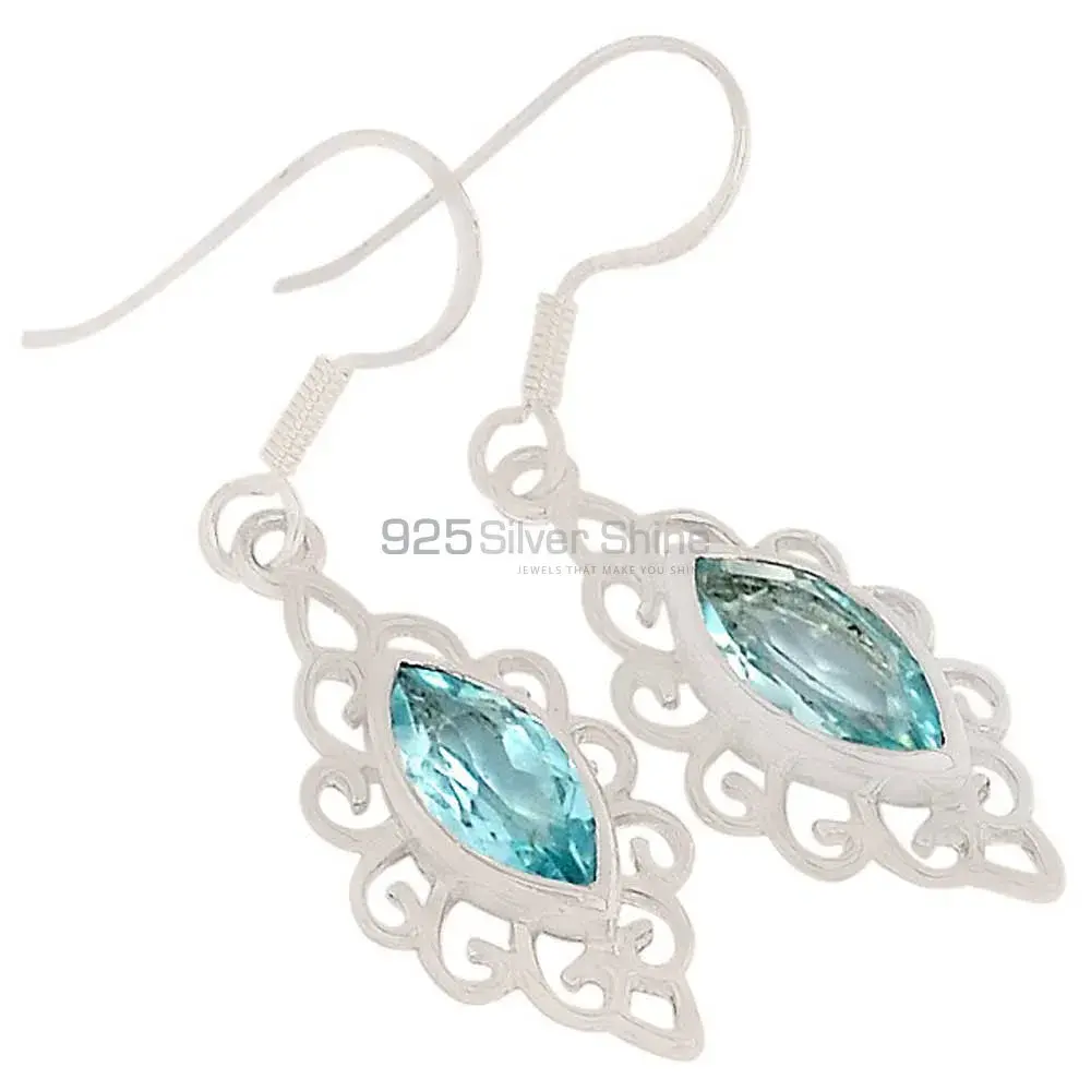 Natural Blue Topaz Gemstone Earrings Manufacturer In 925 Sterling Silver Jewelry 925SE341
