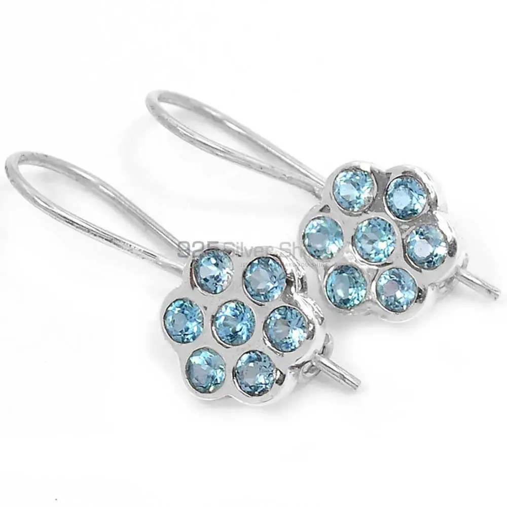 Natural Blue Topaz Gemstone Earrings Manufacturer In 925 Sterling Silver Jewelry 925SE657