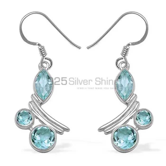 Natural Blue Topaz Gemstone Earrings Suppliers In 925 Sterling Silver Jewelry 925SE1046