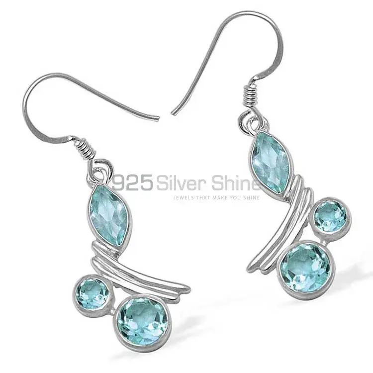 Natural Blue Topaz Gemstone Earrings Suppliers In 925 Sterling Silver Jewelry 925SE1046_0