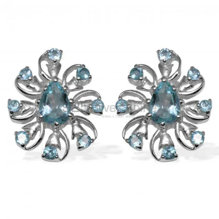 Natural Blue Topaz Gemstone Earrings Wholesaler In 925 Sterling Silver Jewelry 925SE964