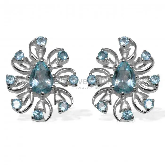 Natural Blue Topaz Gemstone Earrings In 925 Sterling Silver Jewelry 925SE964
