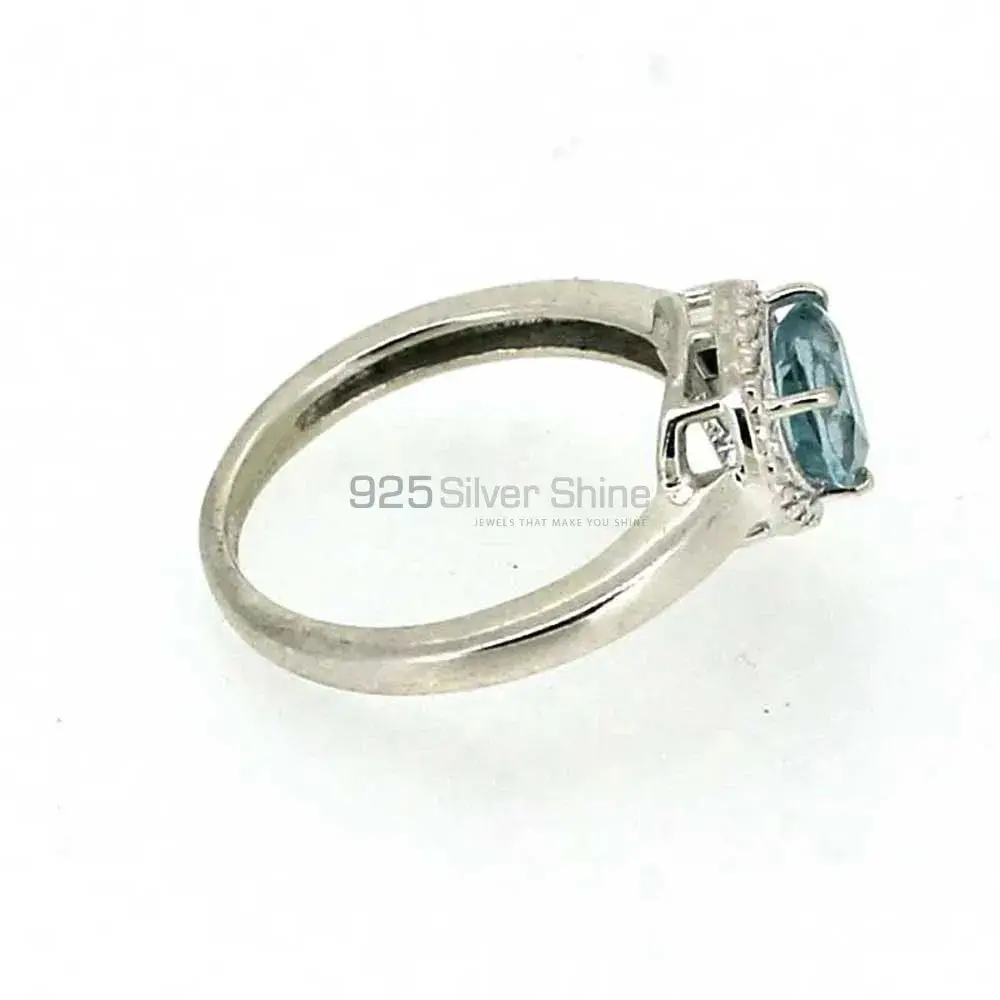 Natural Blue Topaz Semi Precious Gemstone Ring In Sterling Silver 925SR04-3_4