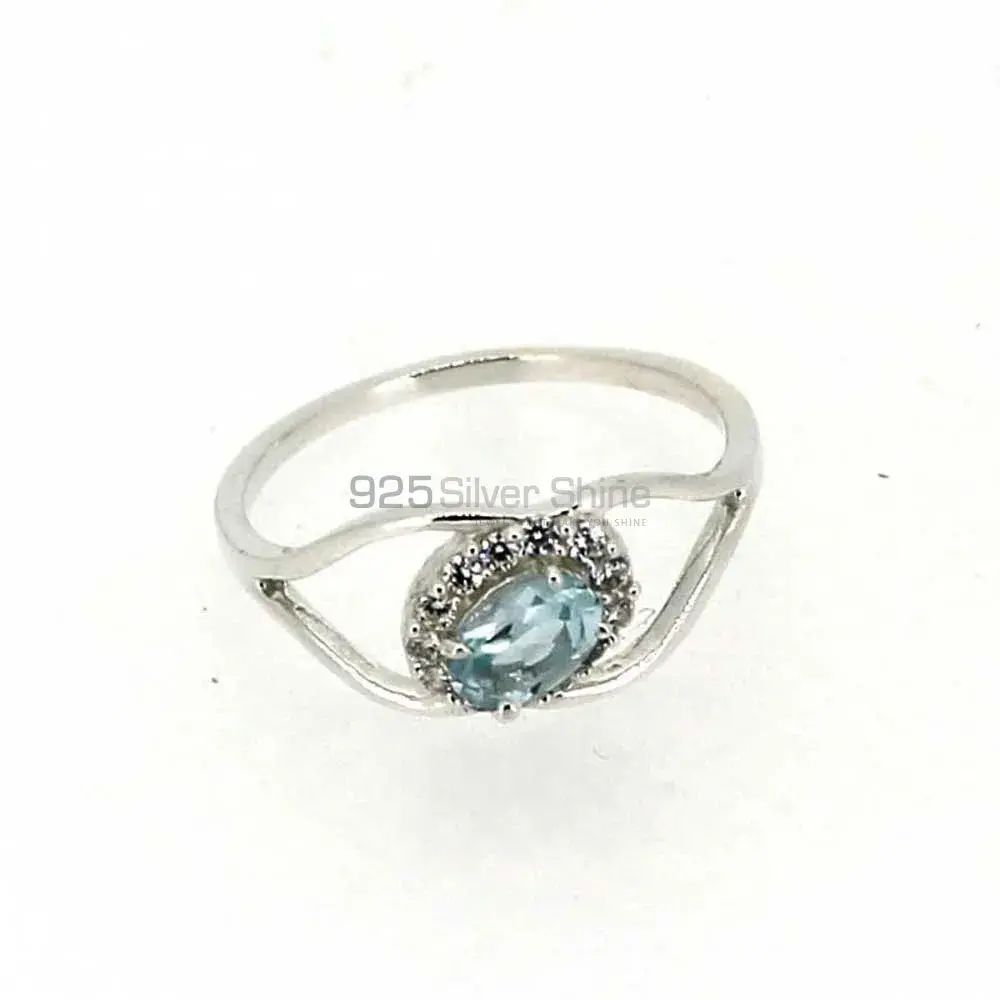 Natural Blue Topaz Semi Precious Gemstone Ring In Sterling Silver 925SR044-3