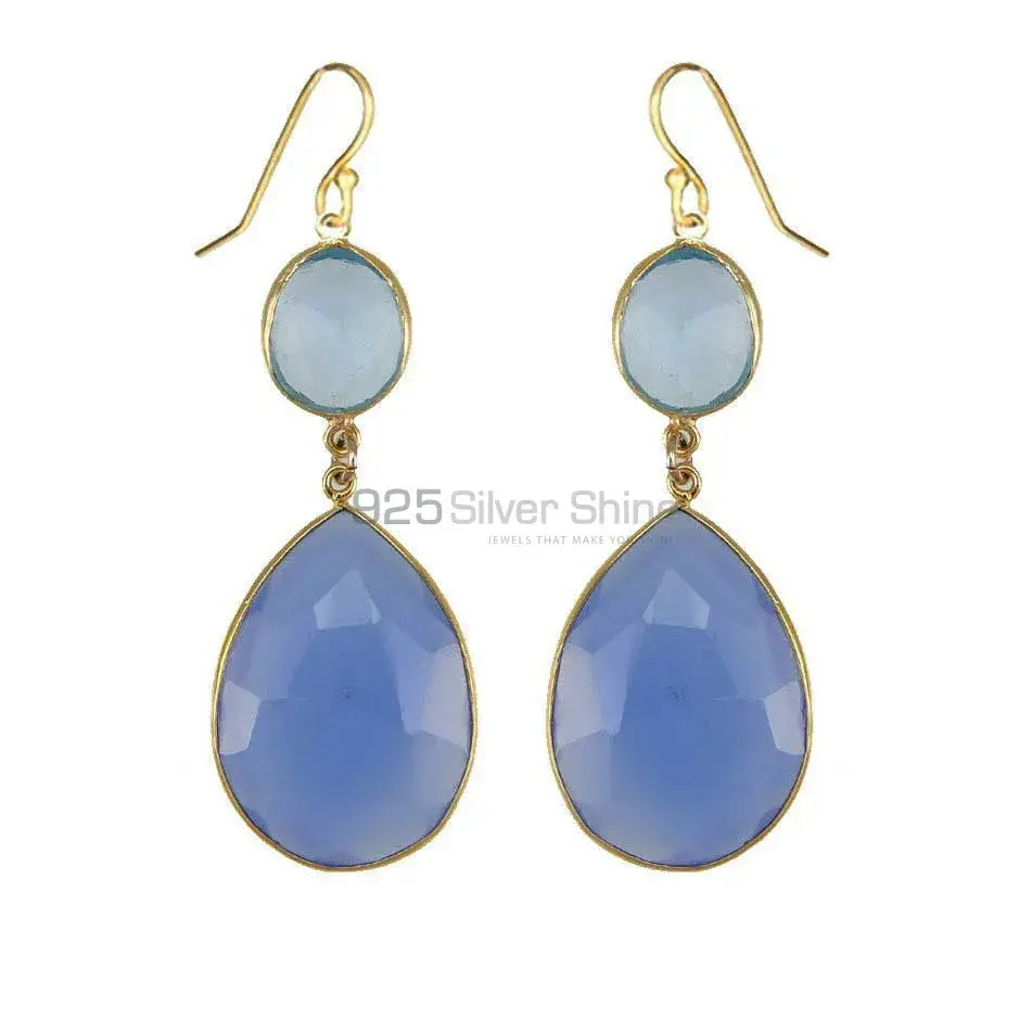 Natural Chalcedony Gemstone Earrings Manufacturer In 925 Sterling Silver Jewelry 925SE1876