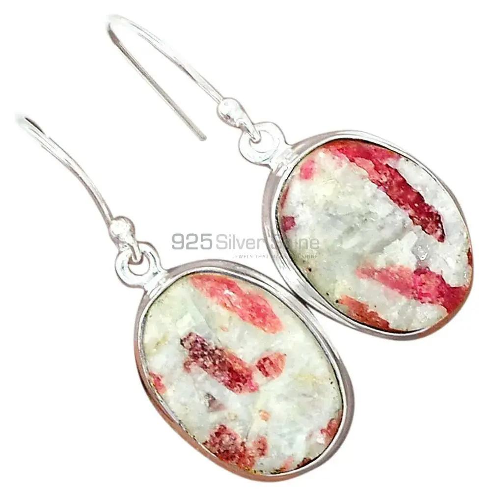 Natural Cinnabar Gemstone Earrings Exporters In 925 Sterling Silver Jewelry 925SE2369_2